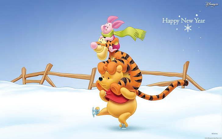Winnie The Pooh Tigger And Piglet Sliding On Snow Happy New Year Hd Wallpaper 1920×1200, HD wallpaper