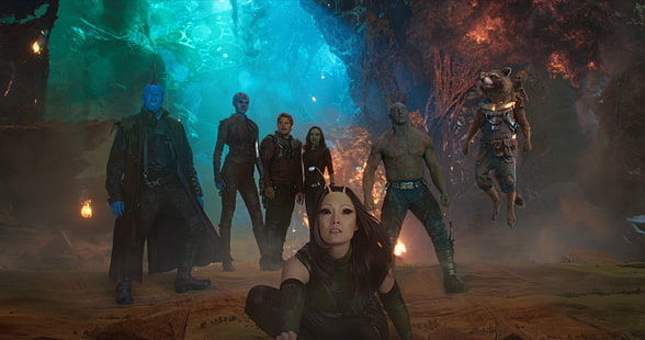 Film, Guardians of the Galaxy Vol. 2, Drax The Destroyer, Gamora, Groot, Nebula (Marvel Comics), Peter Quill, Rocket Raccoon, Star Lord, HD tapet HD wallpaper