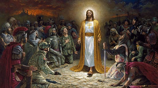 Иисус, арт, солдаты, Джон Макнотон, HD обои HD wallpaper