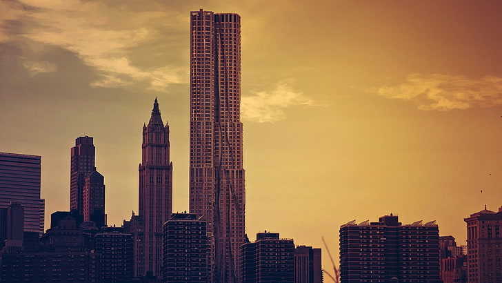 черно-белые строительные блоки, фотография, здание, небоскреб, архитектура, Нью-Йорк, HD обои