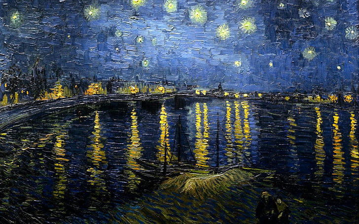 Obra de arte tradicional, Vincent van Gogh, Noche estrellada sobre el Ródano, Fondo de pantalla HD