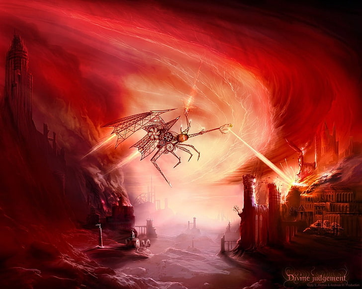ilustracja postaci fikcyjnej, zamek, robot, ogień, Tapety HD