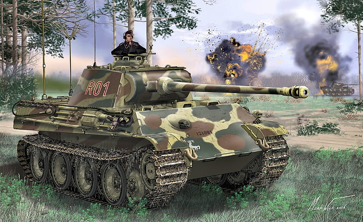 Grass, Germany, Panther, Pine, Tank, WWII, Tanker, Pz.Kpfw.V ausf G, Command tank, Tapety HD