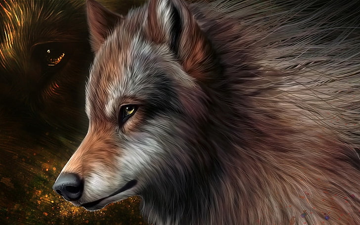 white and brown wolf wallpaper, art, wolf, graphics, wool, HD wallpaper