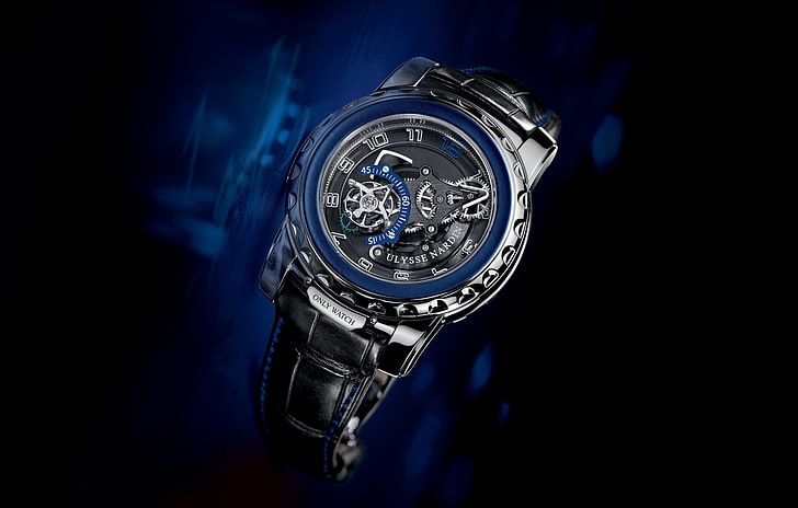 кръгъл син механичен часовник, часовник, Ulysse Nardin, Freak, Blue Phantom, HD тапет