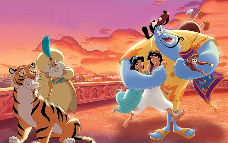 Walt Disney Die Geschichte Von Aladdin Und Prinzessin Jasmine Gin Sultan Und Abu Monkey Hd Wallpaper 1920 × 1200, HD-Hintergrundbild