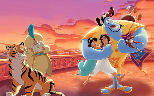 Sfondo di Walt Disney La storia di Aladino e la principessa Jasmine Gin Sultan e Abu Monkey Hd 1920 × 1200, Sfondo HD HD wallpaper