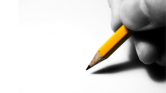 yellow pencil, hand, pencil, drawing, sketch, HD wallpaper HD wallpaper