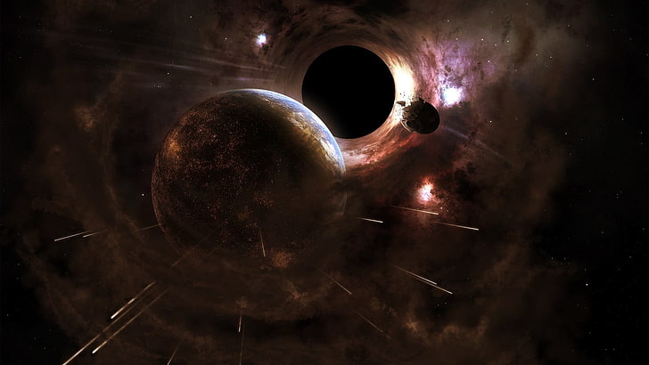 tapeta graficzna kilku planet, kosmos, planeta, czarne dziury, dezintegracja, Tapety HD