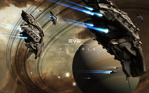 Eve Crucible digital wallpeper ، EVE Online ، Amarr ، الفضاء ، سفينة الفضاء، خلفية HD HD wallpaper