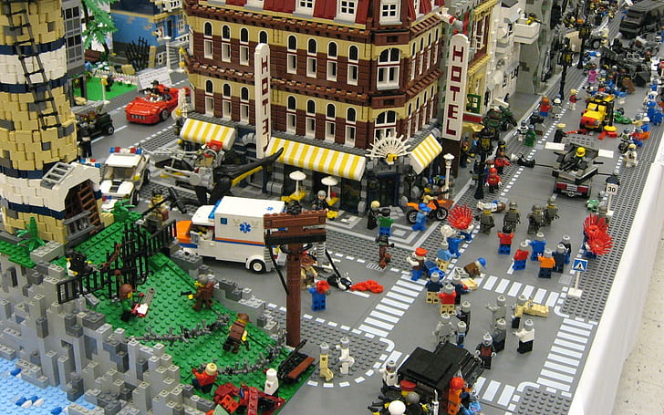 Lego zombie attack, aerial photo of lego, digital art, 1920x1200, city, lego, zombie, HD wallpaper