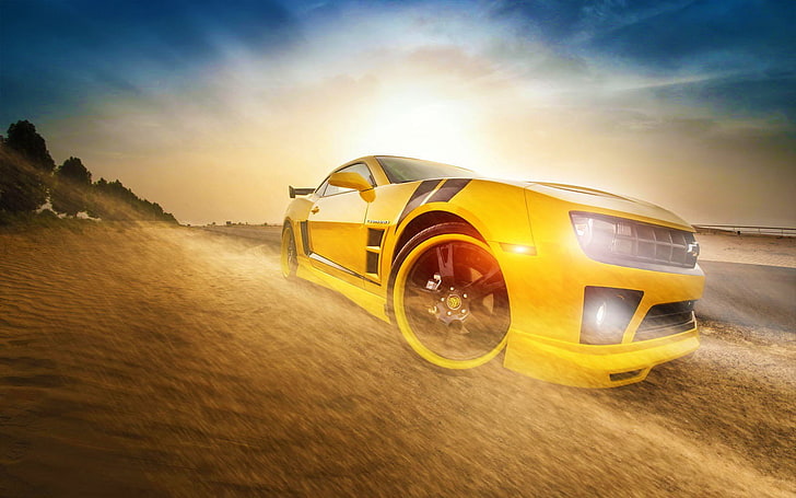 Chevrolet, Camaro, Auto, Front, Sonne, Gelb, Transformers, Hummel, HD-Hintergrundbild