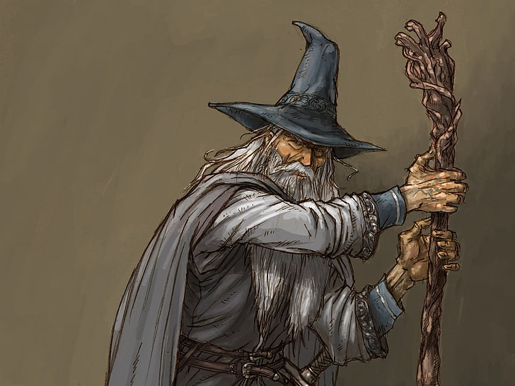 wizard holding cane illustration, Gandalf, artwork, The Lord of the Rings, wizard, fantasy art, HD wallpaper