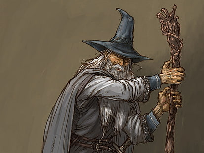 wizard holding cane illustration, Gandalf, artwork, The Lord of the Rings, wizard, fantasy art, HD wallpaper HD wallpaper