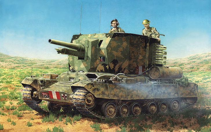 green tank illustration, art, tank, installation, artillery, SAU, British, Valentine, WW2., database, times, self-propelled, howitzers, class, The second world war, built, Bishop, HD wallpaper