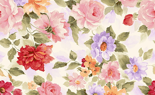 لوحة زهور متنوعة الألوان ، زهور ، طلاء ، صورة ، نسيج ، بتلات ، ألوان مائية، خلفية HD HD wallpaper