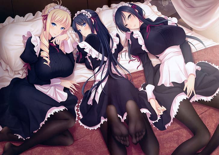 Komori Kei, Anime, Anime Mädchen, Dienstmädchen Outfit, Füße, Beine, HD-Hintergrundbild