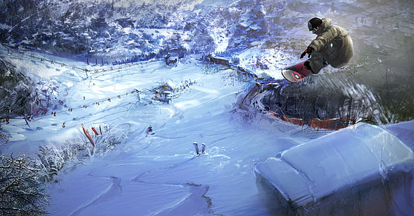 الشتاء والثلج وألواح التزلج، خلفية HD HD wallpaper