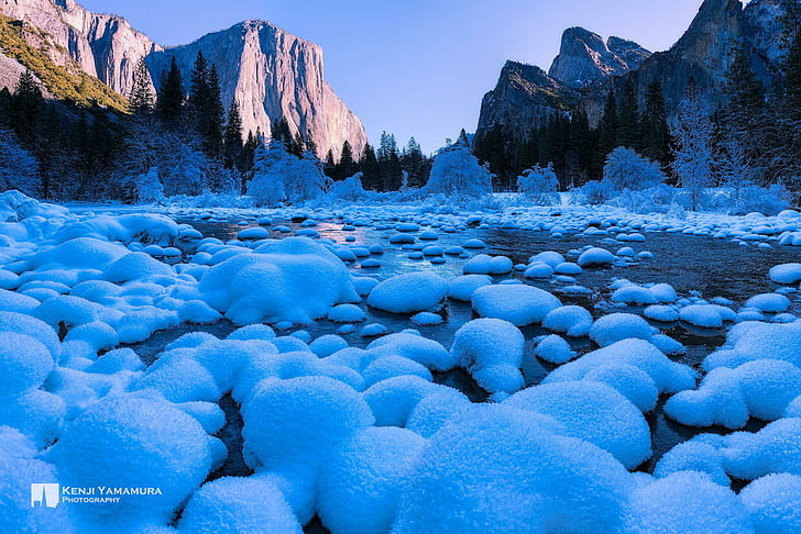 sungai, fotografer, batu, salju, Taman Nasional Yosemite, Kenji Yamamura, Wallpaper HD