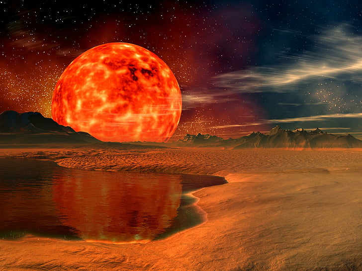 الخيال العلمي ، المناظر الطبيعية ، CGI ، الصحراء ، البحيرة ، البرتقال ، الكوكب، خلفية HD