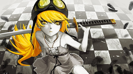 девушка аниме с мечом цифровые обои, аниме, Ошино Синобу, Monogatari Series, катана, вампиры, HD обои HD wallpaper