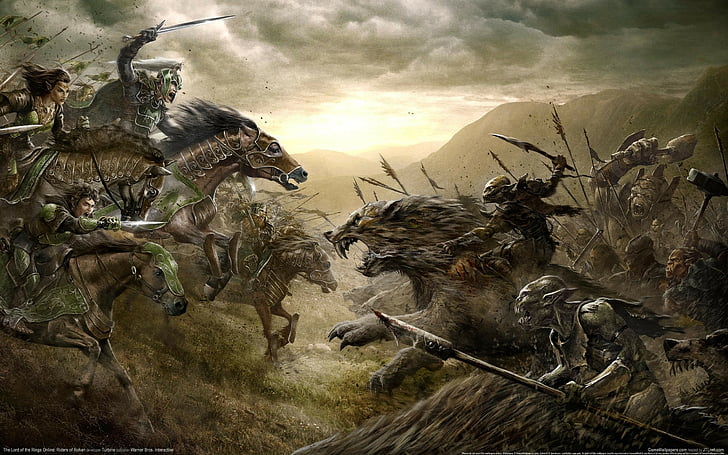 battle, drawing, horse, lord, orc, riders, rings, rohan, HD wallpaper