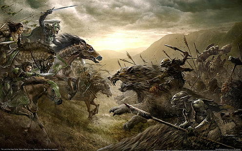 battle, drawing, horse, lord, orc, riders, rings, rohan, HD wallpaper HD wallpaper