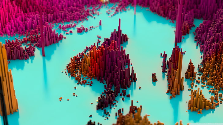 ภาพประกอบนามธรรมสีชมพูและสีเหลือง CGI พิกเซลนามธรรม, วอลล์เปเปอร์ HD