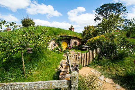 ogrodzenie, hobbiton, domy, matamata, natura, nowy, park, parki, krzewy, zelandia, Tapety HD HD wallpaper