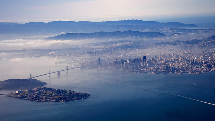 도시 건물, 조감도, 샌프란시스코, 하늘, 안개, HD 배경 화면