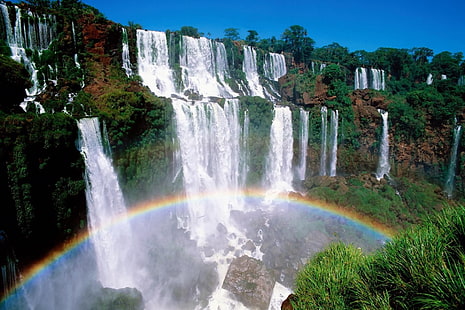 Waterfalls, Iguazu Falls, Earth, Nature, Rainbow, Vegetation, Water, Waterfall, HD wallpaper HD wallpaper