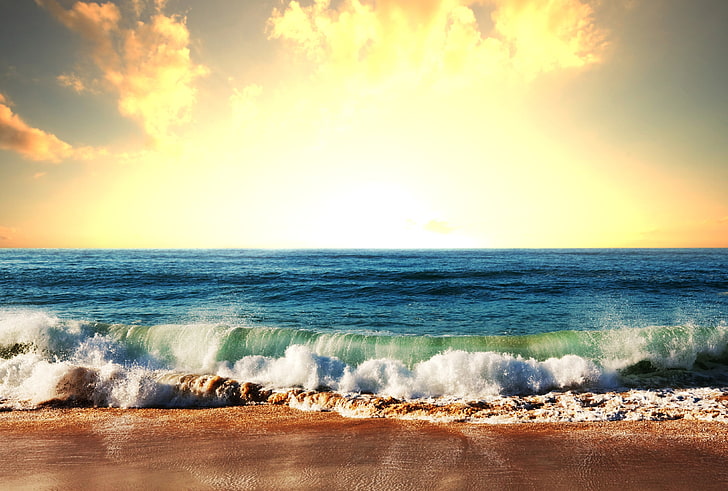 vagues de l'océan, mer, plage, Fond d'écran HD