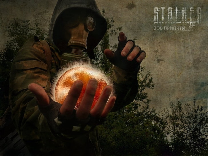 man in green and brown camouflage shirt holding orange ball, video games, S.T.A.L.K.E.R., HD wallpaper