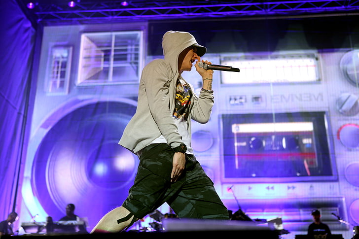 Schwarze Jacke mit durchgehendem Reißverschluss für Herren, Music Midtown 2015, Eminem, Performance, HD-Hintergrundbild