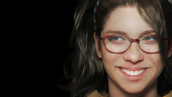 Devil May Cry 5, brunette, women with glasses, black background, video games, freckles, Nico (Devil May Cry), Devil May Cry, HD wallpaper