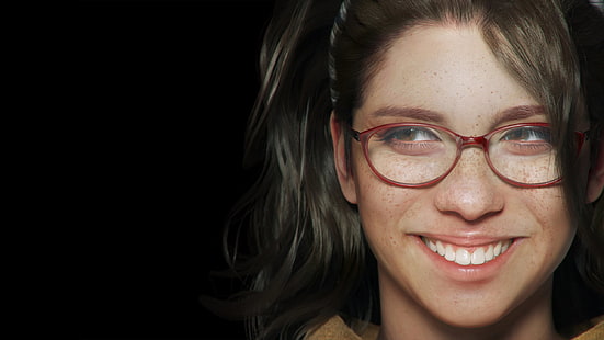 Devil May Cry 5, brunette, women with glasses, black background, video games, freckles, Nico (Devil May Cry), Devil May Cry, HD wallpaper HD wallpaper