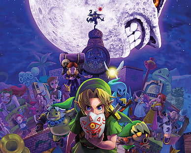 Link wallpaper, The Legend of Zelda: Majora's Mask, Link, Happy Mask Salesman, Anju, Cremia, teschio bambino, videogiochi, The Legend of Zelda, Sfondo HD HD wallpaper