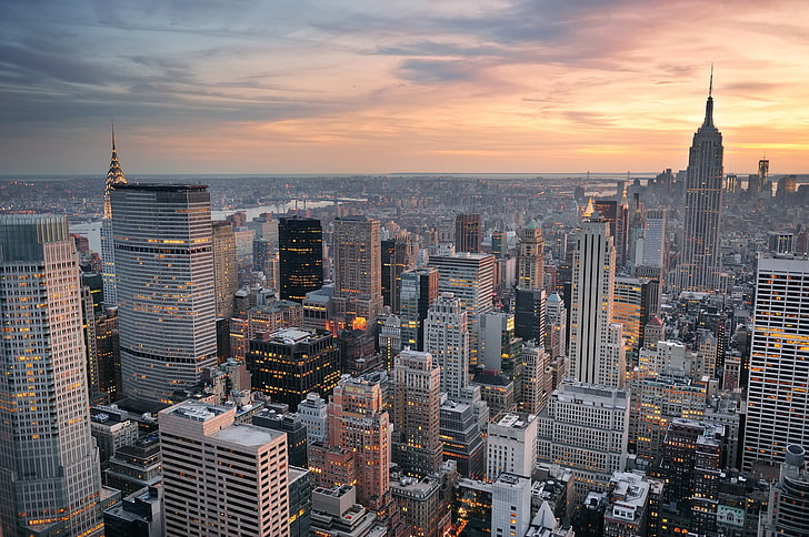 area photo of New York buildings, city, urban, New York City, building, Empire State Building, HD wallpaper