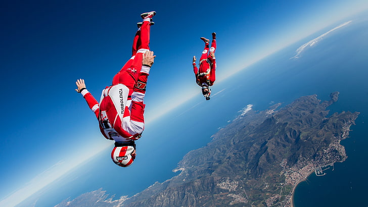 flying, freestyle, training, skydiving, skydivers, headdown, extreme sport, freefly, Will Penny, freeflying, Yohann Aby, HD wallpaper