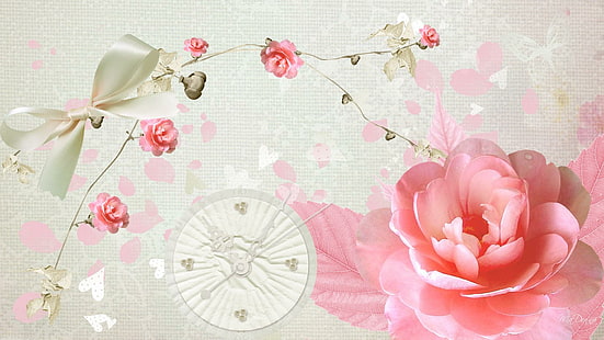 Time Out Rose, firefox persona, mawar, jam, musim panas, kelopak, mawar, bunga, pink, 3d dan abstrak, Wallpaper HD HD wallpaper