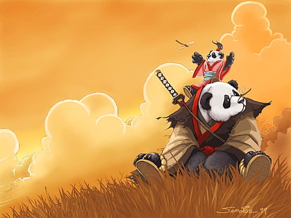 carta da parati panda samurai, anime, panda, World of Warcraft, videogiochi, Sfondo HD HD wallpaper