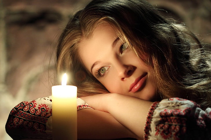 Украина, свечи, женщины, модель, лицо, HD обои