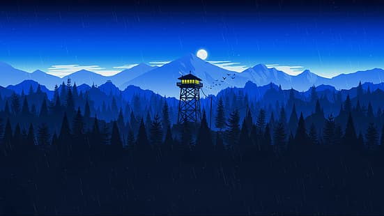Artwork, Firewatch, Natur, Bäume, Wald, Berge, Regen, HD-Hintergrundbild HD wallpaper