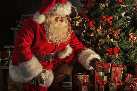 Праздник, Рождество, Борода, Подарок, Мужчина, Санта, Шляпа Санты, HD обои HD wallpaper