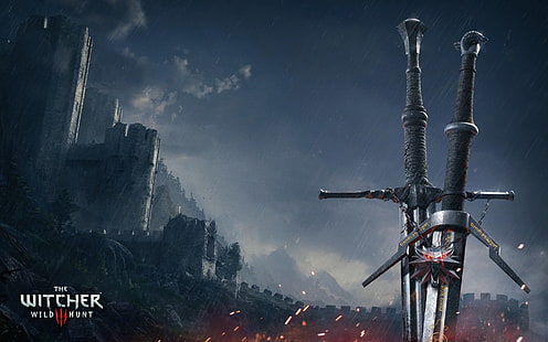 The Witcher Wild Hunt digitale Tapete, The Witcher, The Witcher 3: Wild Hunt, Geralt von Rivia, Schwert, HD-Hintergrundbild HD wallpaper
