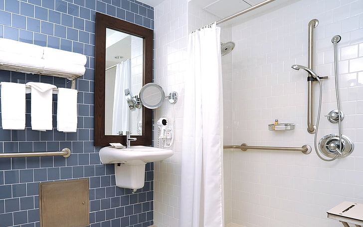 évier et miroir en céramique blanche, salle de bain, chambre, style, intérieur, Fond d'écran HD