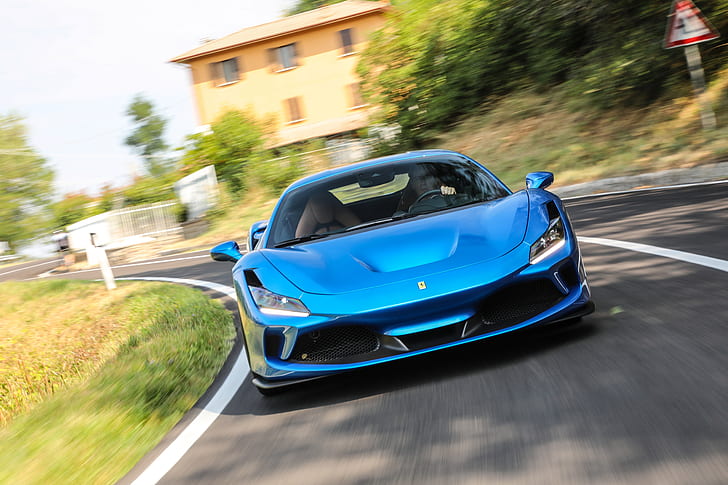 Ferrari, Ferrari F8 Tributo, niebieski samochód, samochód, samochód sportowy, supersamochód, pojazd, Tapety HD
