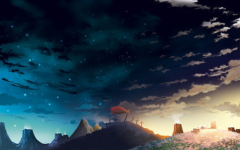 Anime, Tengen Toppa Gurren Lagann, Grave, Hill, Landscape, Sky, HD wallpaper HD wallpaper