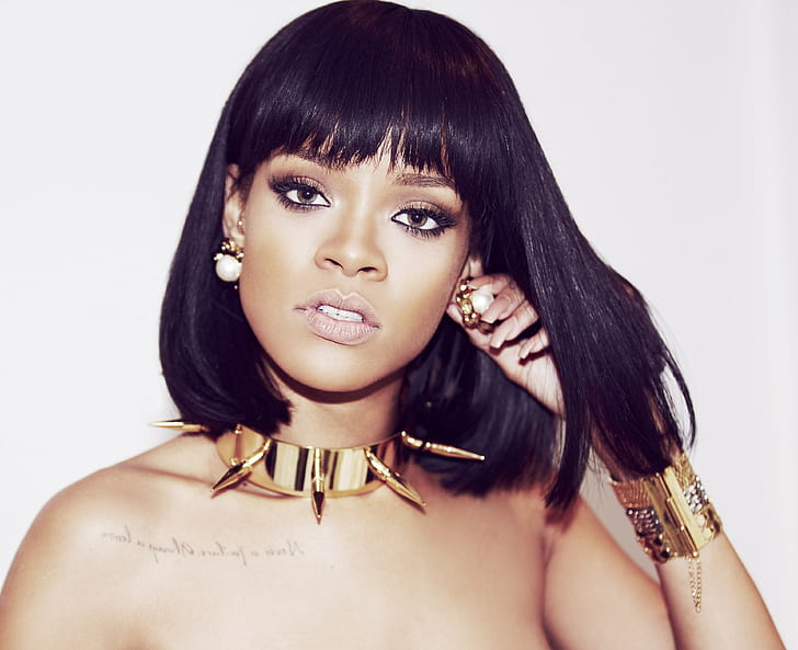 Rihanna, musik, wanita, kalung, kayu hitam, Wallpaper HD