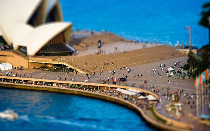 photographie de tilt shift de l'opéra de Sidney, Australie, photo aérienne de l'opéra de Sydney, tilt shift, Sydney, l'opéra de Sydney, Fond d'écran HD